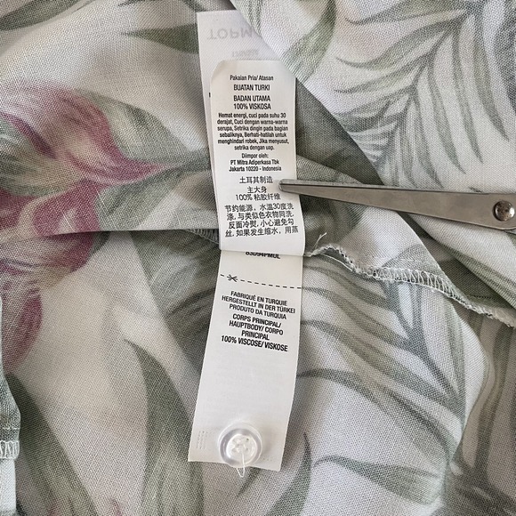 Topman Hawaiian Shirt Mens Size Small Short Sleeve‎ Floral Green White Pink - Picture 10 of 11